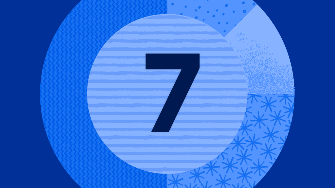 A large, bold numerical seven in the center of a horizontal banner