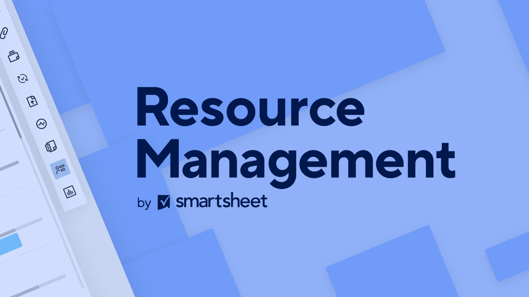A horizontal banner that reads "Resource Management by Smartsheet" in the center with the Smartsheet interface on the left side of the image
