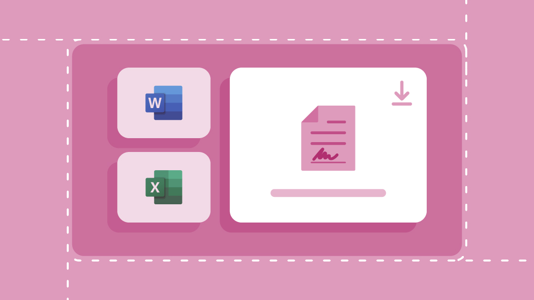Download icons for a signed work order and templates for Microsoft Word and Excel.