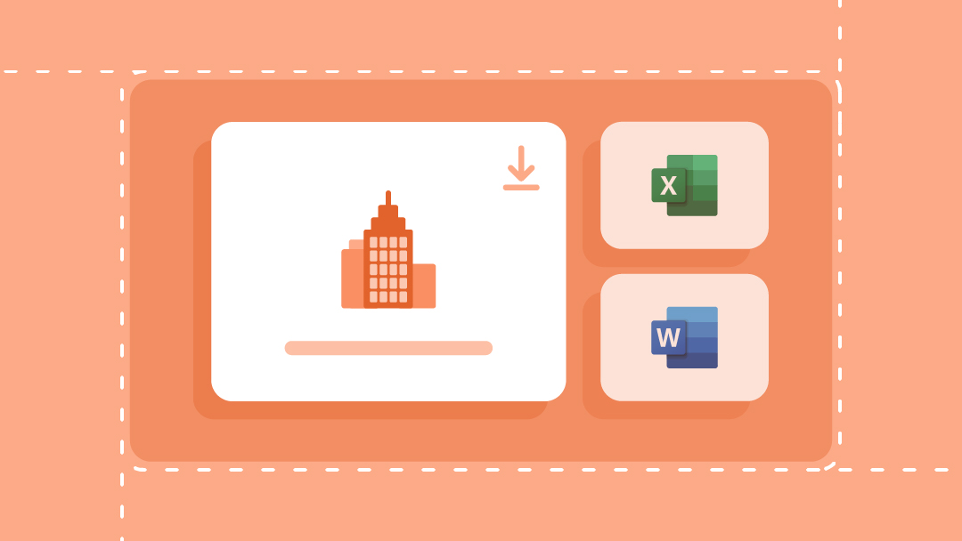 An organizational chart, plus template download icons for Smartsheet and Microsoft Word.