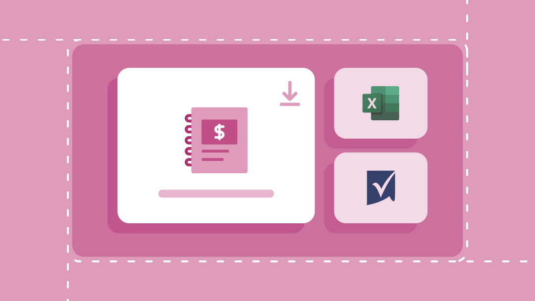 Template download icons with a notebook, stack of money, and Microsoft Excel