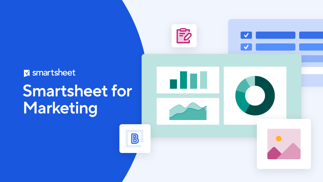 Grouping of colorful charts and graphs with Smartsheet for Marketing copy on image