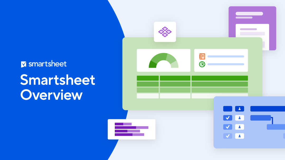 Grouping of colorful charts and graphs with Smartsheet Overview copy on image