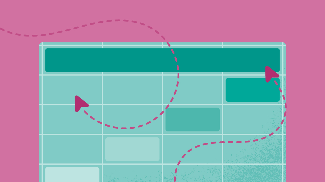 A teal Gantt chart with a pink background