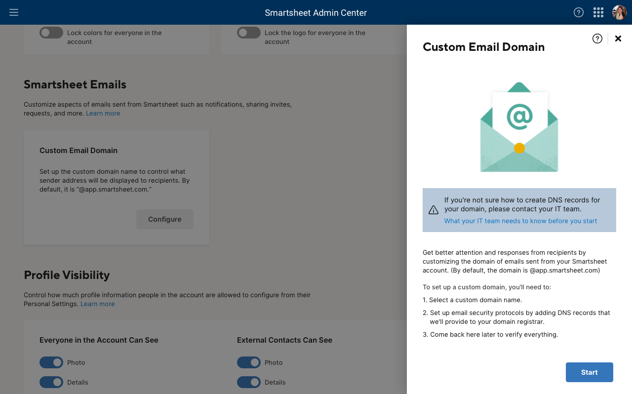 customer email domain feature screenshot