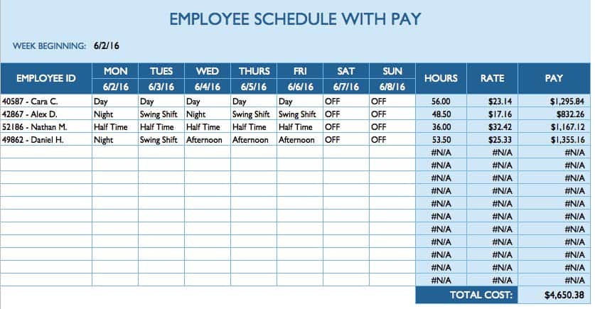 create a daily schedule excel