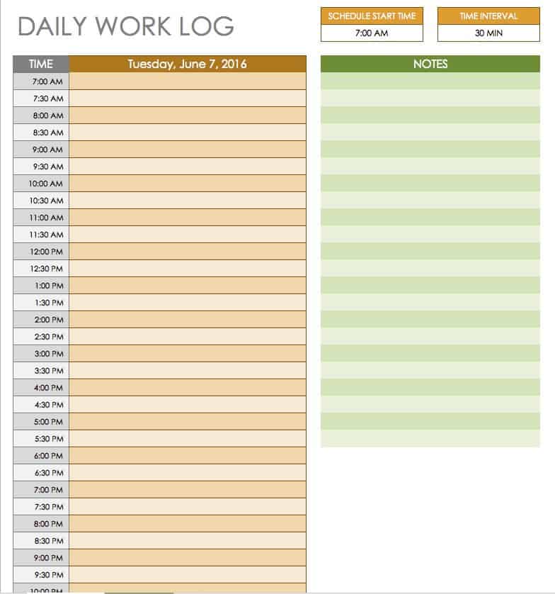 Daily Routine Daily Work Log Template Free Printable Template