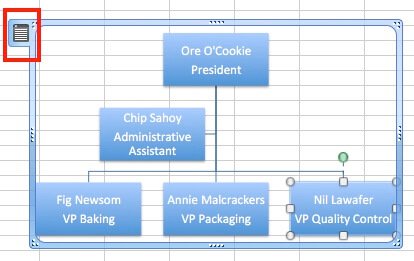 easy org charts excel text pane tab