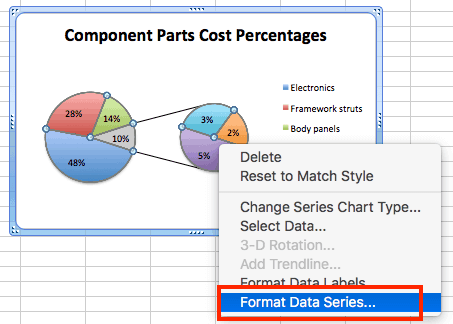 excel pie charts change pie of pie or bar of pie menu examples and samples