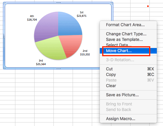 excel pie charts move chart menu examples and samples