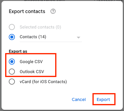 Google Sheets to Excel Export Contacts Cvs 