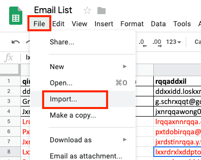 Google Sheets to Excel Import Document Menu 