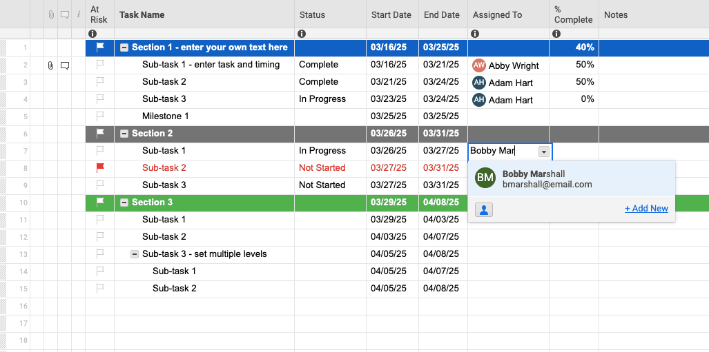 Add Percentage Complete and Assigned To Information