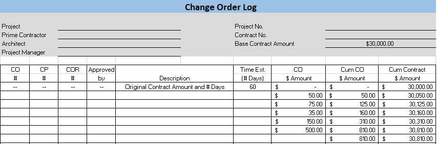 Change Order Log Template