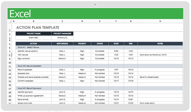 project action plan template in excel