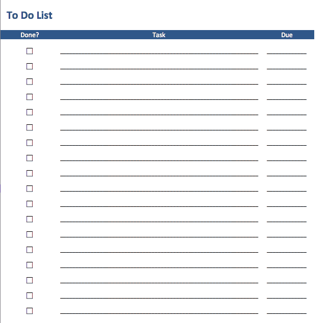 Free To Do List Templates in Excel