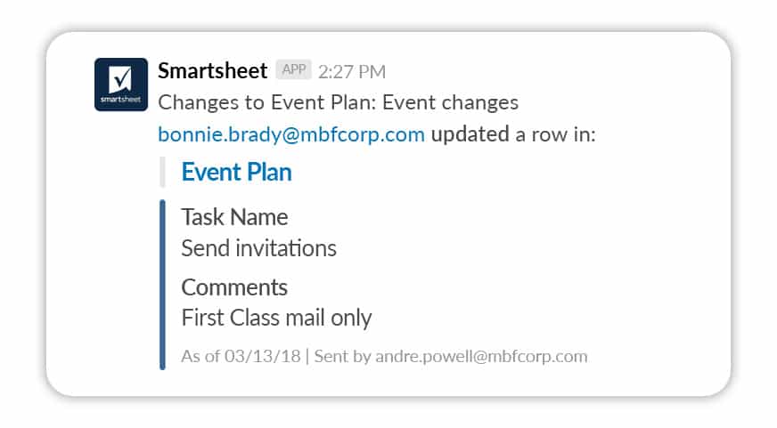 Smartsheet notification in Slack