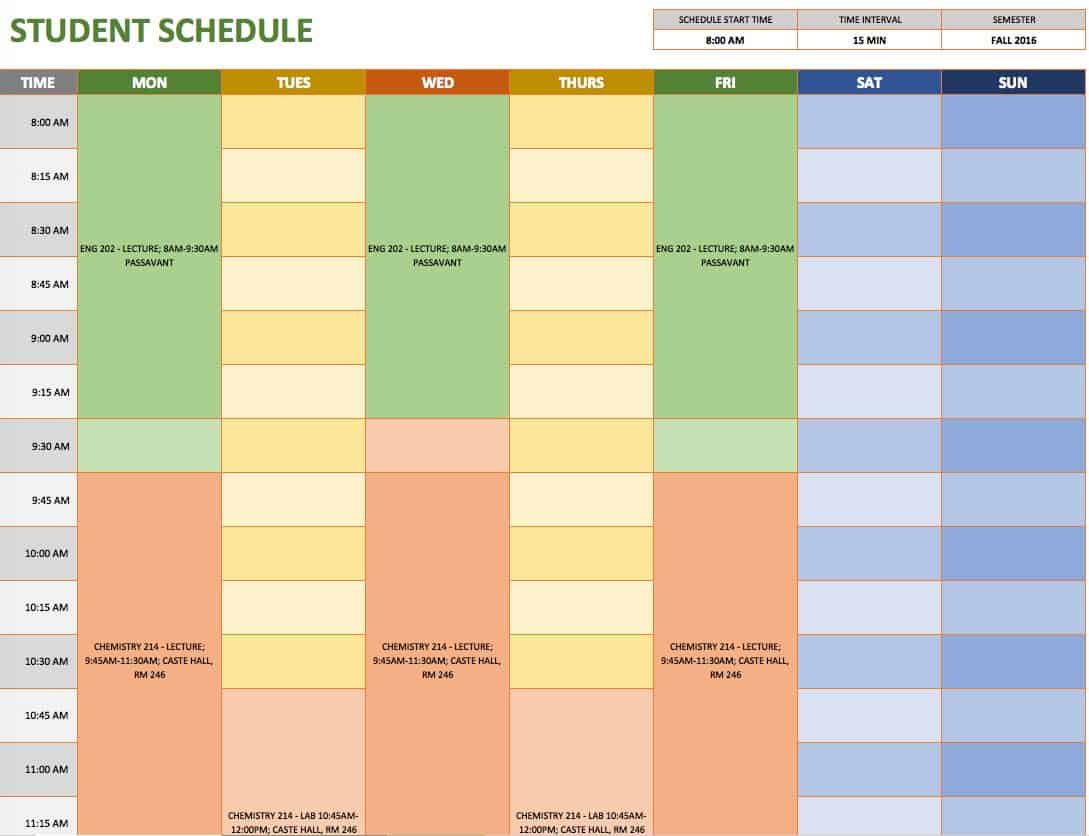 ms excel schedule template