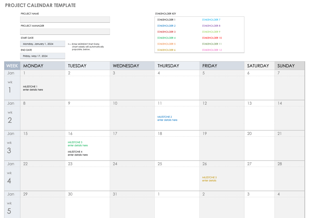 project planning calendar