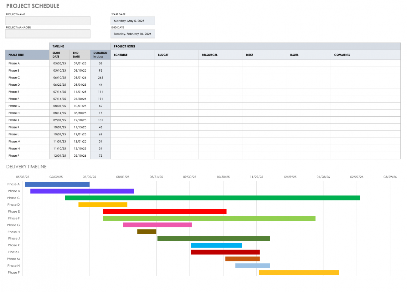 Project Schedule Template Free Download