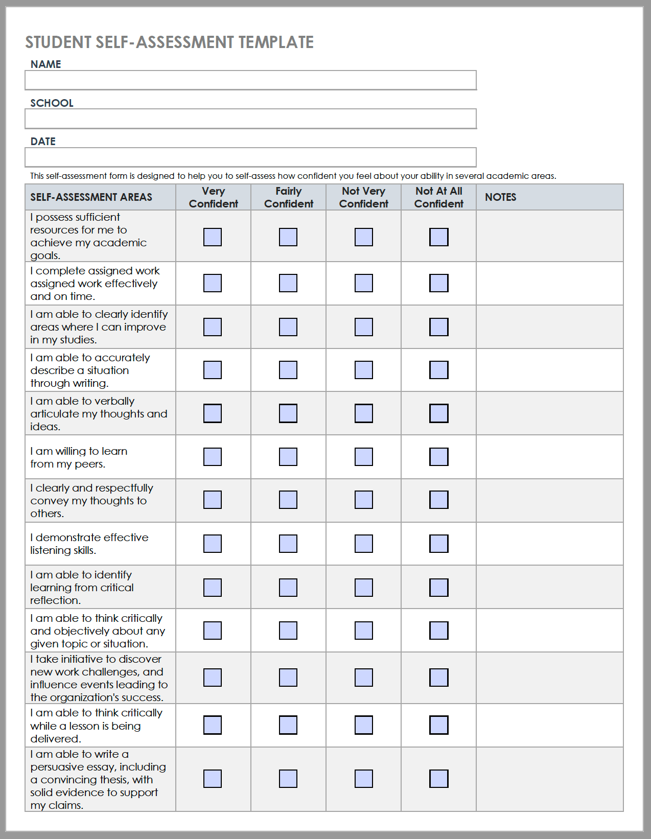 Free Self-Evaluation Templates | Smartsheet