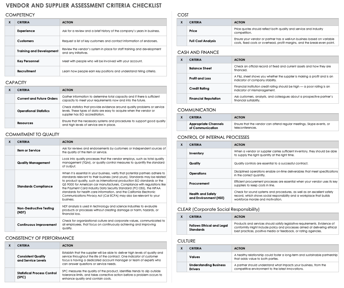 Vendor Assessment and Evaluation Guide Smartsheet
