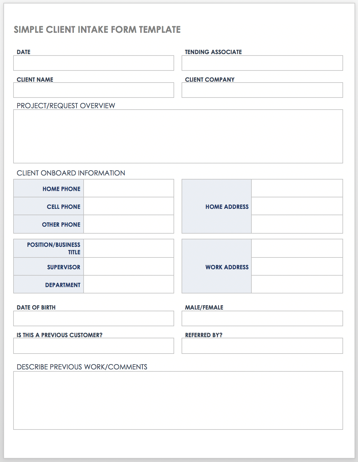 Construction Client Intake Form