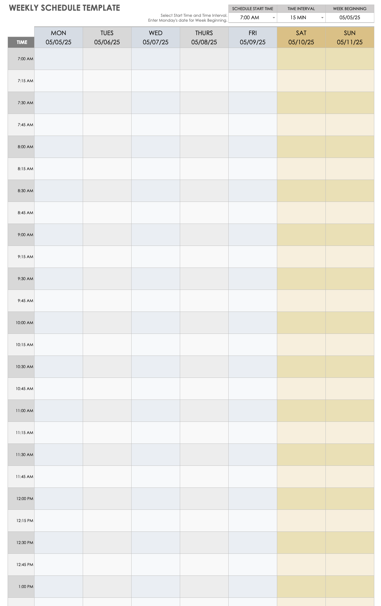 Weekly Planner: 30 minute intervals – Learning Center