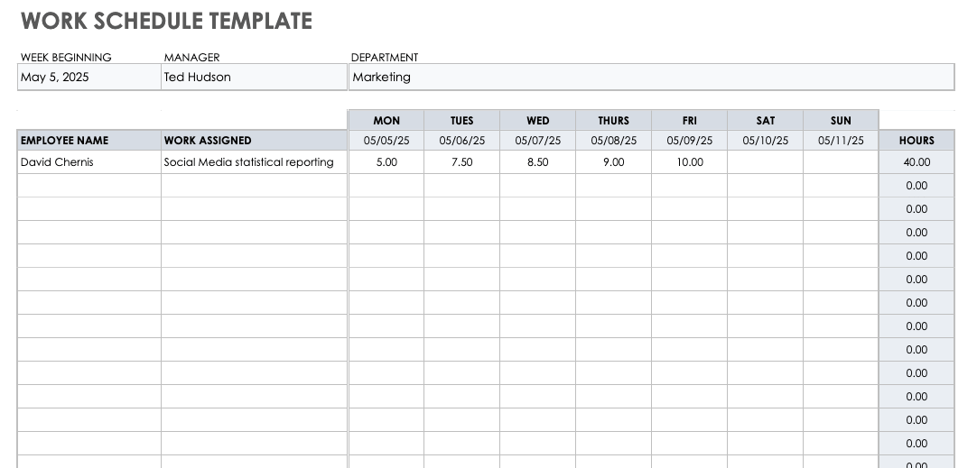 Google Sheets Schedule Template