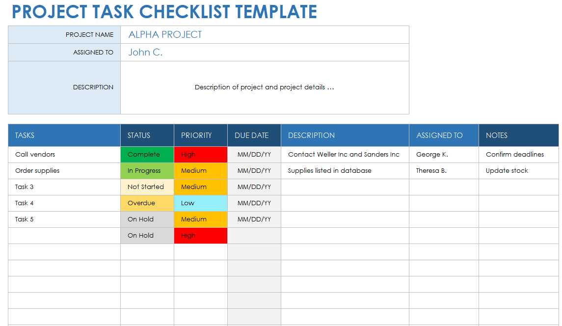 project task assignment template