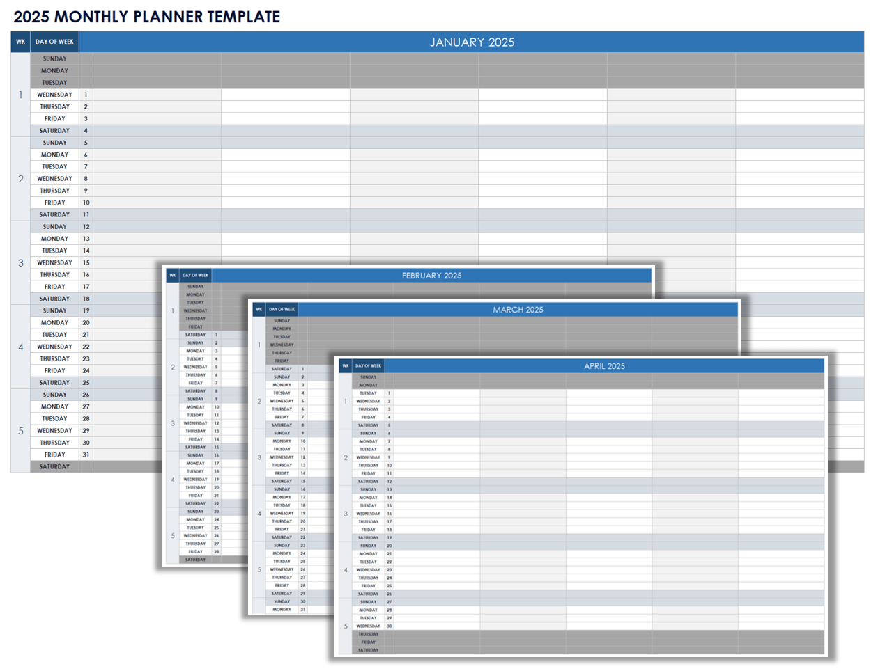 15 Free 2025 Monthly Calendar Templates | Smartsheet