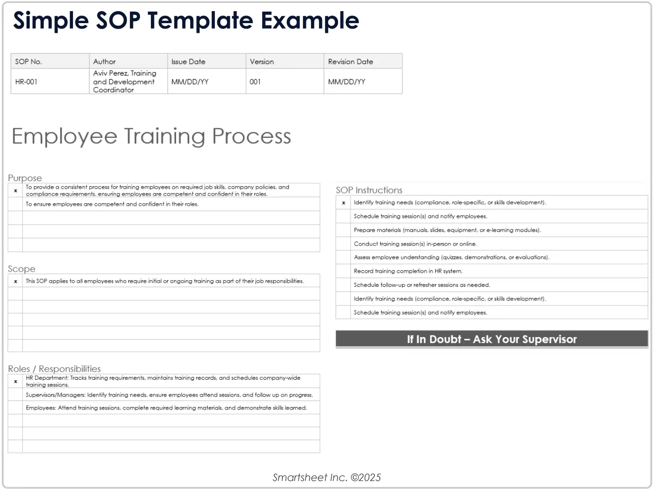 Simple SOP Template Example for Word