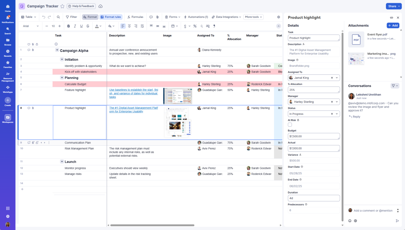 Expanded row details, attachments, and conversations in table view, now ...