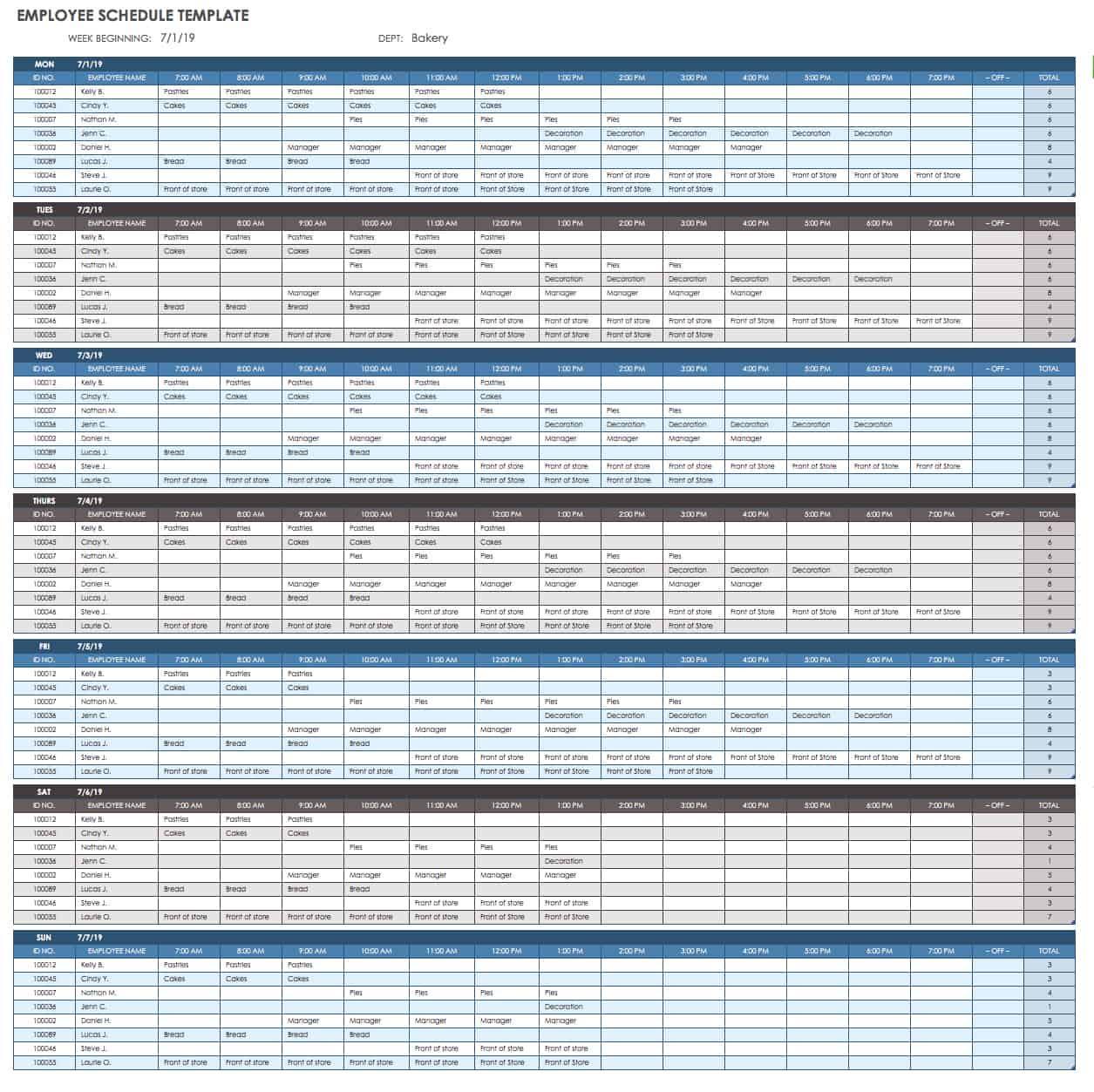 Employee work schedule Template