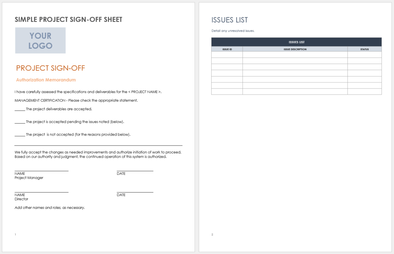 Free Project Sign-Off Templates | Smartsheet
