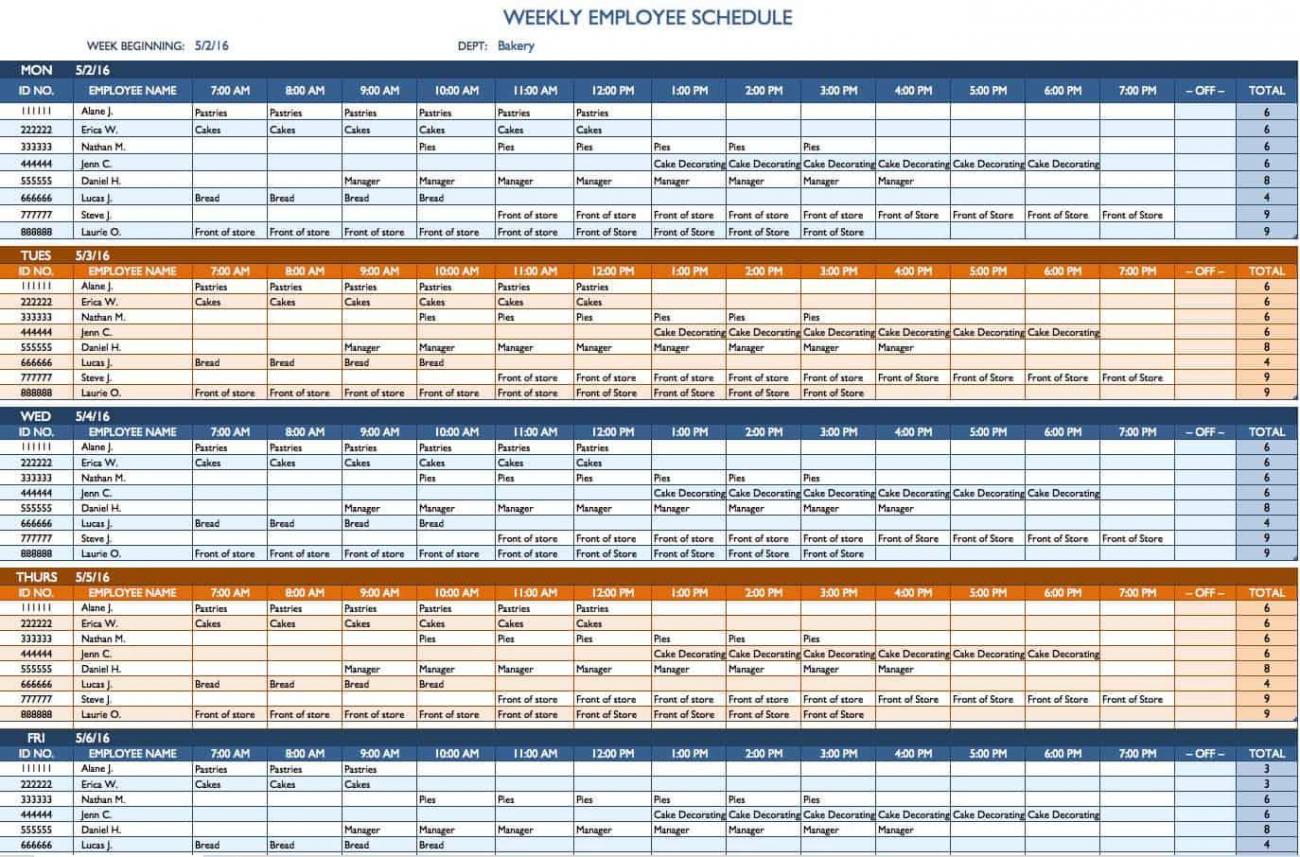 Free Weekly Schedule Templates - Weekly Employee Schedule Template 