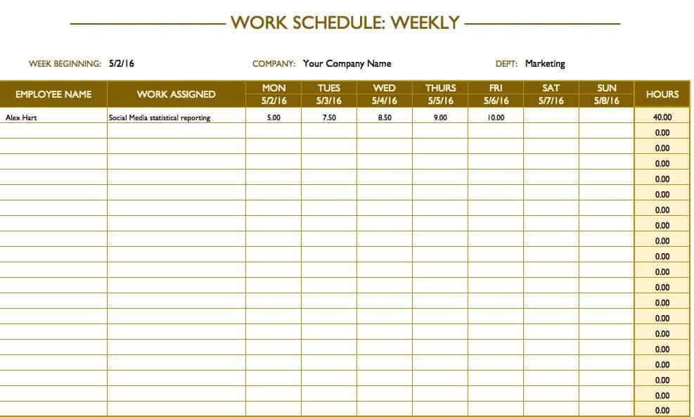 Work Schedule Template That Calculates Hours