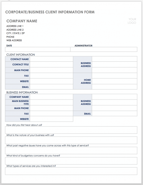 Free Client Information Forms & Templates Smartsheet