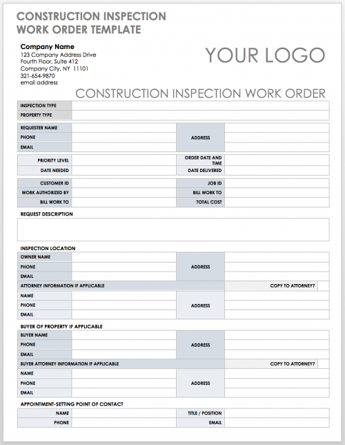 Construction Inspection Work Order Template