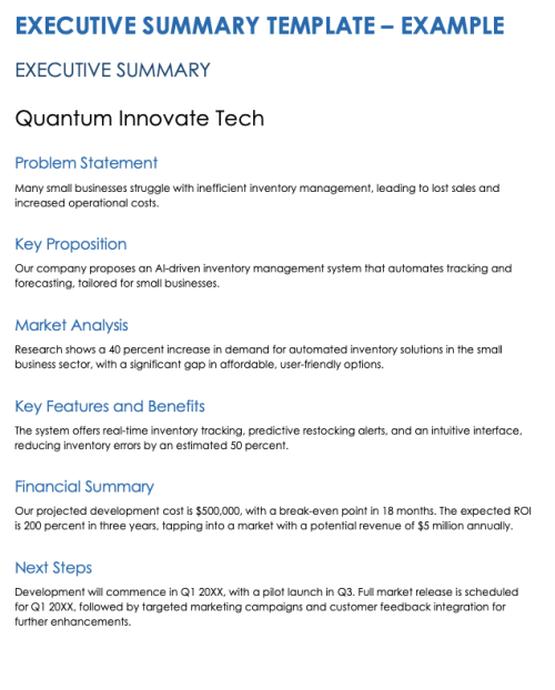 Example Executive Summaries With Templates | Smartsheet