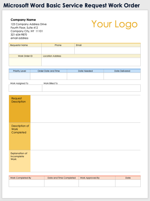 Free MS Word Work Order Templates & Forms Edit & Print
