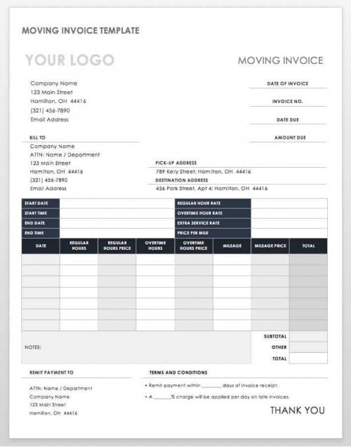 Moving Company Invoice Template Free