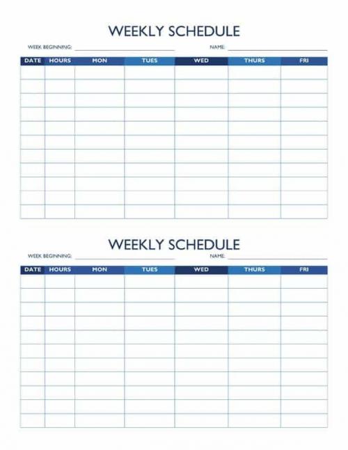 5-Day Work Schedule, Two on One Page