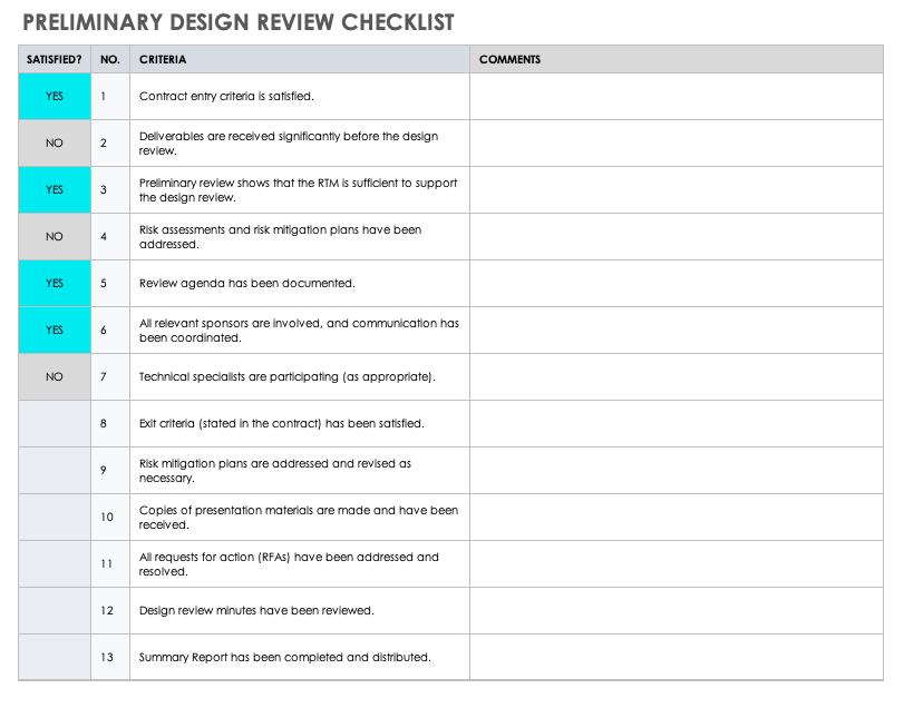 Free Design Review Checklists Smartsheet