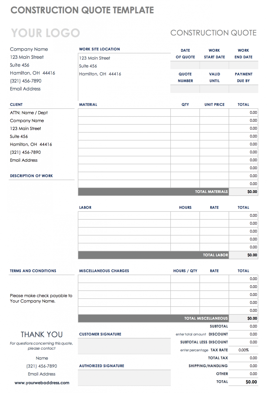 free construction templates