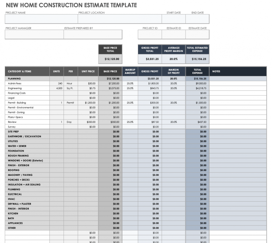 Free Construction Estimate Templates | Smartsheet