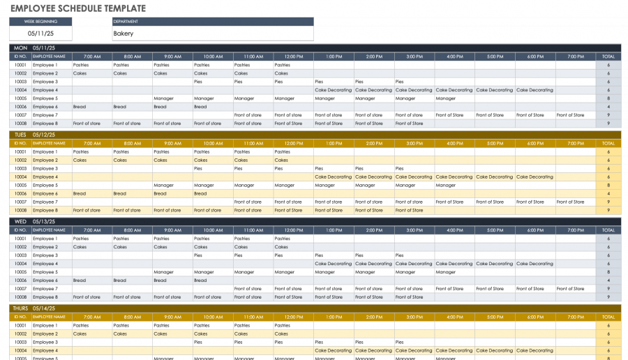 Google Sheets Team Schedule Template