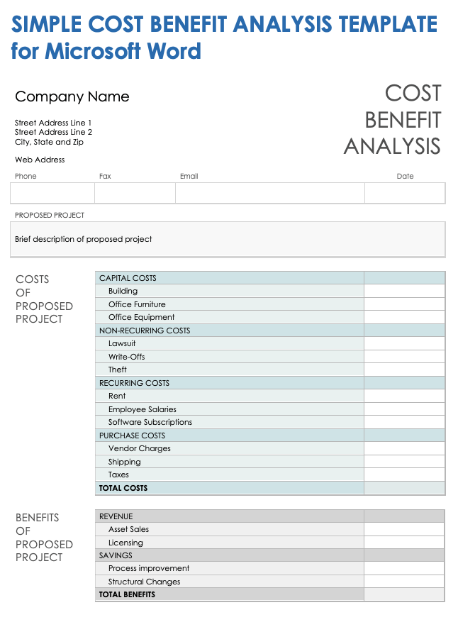 Free Cost Benefit Analysis Templates With HowTo