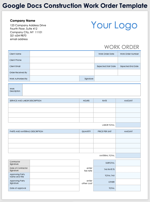 Free Google Docs Work Order Templates & Forms: Edit & Print