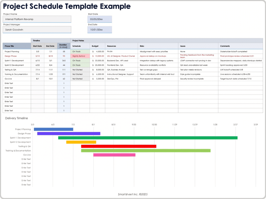 Free Project Schedule Templates
